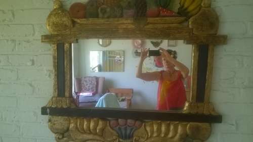 CARVED, PAINTED WOODEN FRUIT FRAME MIRROR